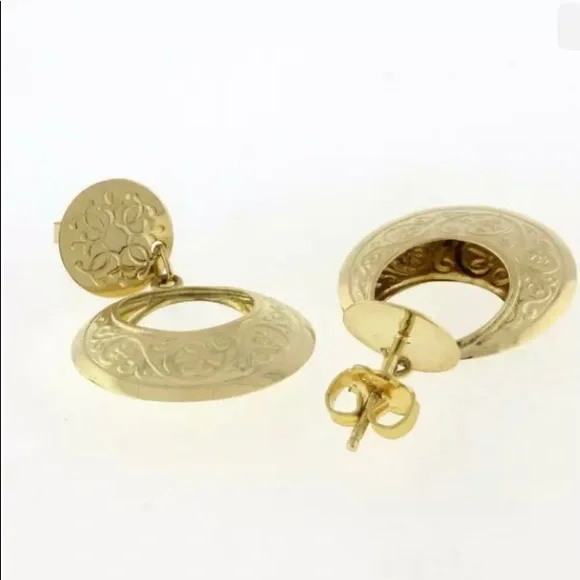 Vintage ornate 14k gold hoop earrings - Picture 3 of 5